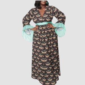 Unique Vintage Moth Print Maxi Dress 1970’s Style 1X RUNS BIG